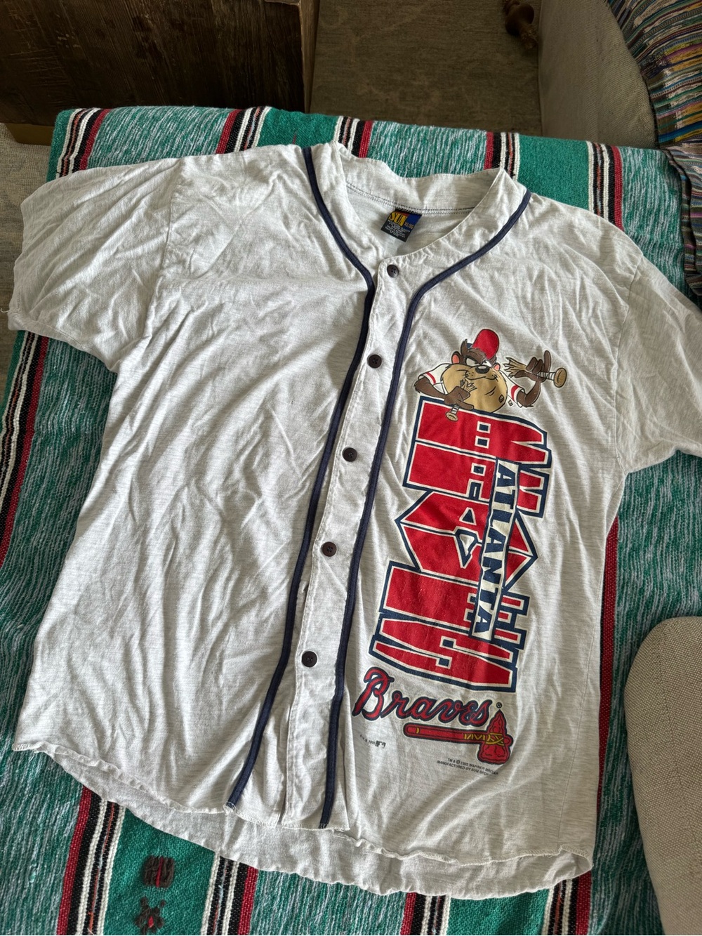 Vintage Atlanta Braves White Button-Up Baseball Tee
